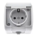 Розетка 2P+E Schuko шторки, 16А-250В, IP54, ОУ, Atlantic, серый