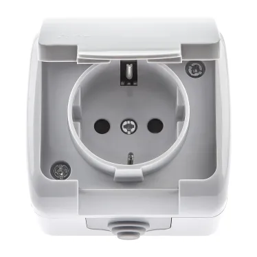 Розетка 2P+E Schuko шторки, 16А-250В, IP54, ОУ, Atlantic, серый