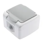 Розетка 2P+E Schuko шторки, 16А-250В, IP54, ОУ, Atlantic, серый