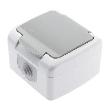 Розетка 2P+E Schuko шторки, 16А-250В, IP54, ОУ, Atlantic, серый