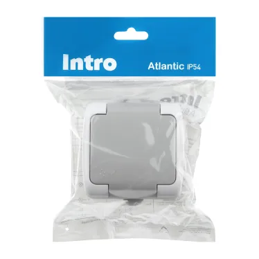 Розетка 2P+E Schuko шторки, 16А-250В, IP54, ОУ, Atlantic, серый
