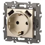 Розетка 2P+E 16A-250В, штор. с 2xUSB 5В-3А, Эра Elegance, шампань 14-4109-04