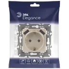 Розетка 2P+E 16A-250В, штор. с 2xUSB 5В-3А, Эра Elegance, шампань 14-4109-04