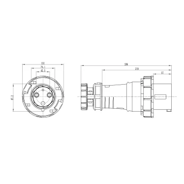 Вилка кабельная IP67 125A 2P+E 230V