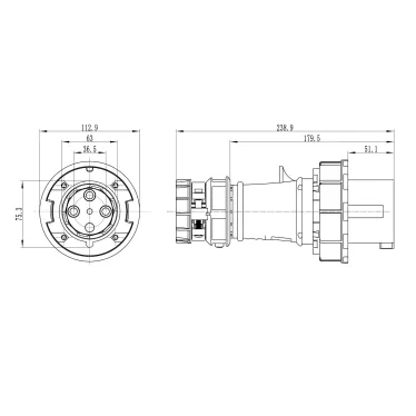 Вилка кабельная IP67 63A 3P+E 400V