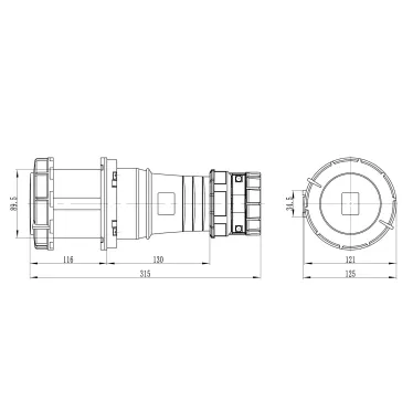 Розетка кабельная IP67 125A 3P+E 400V