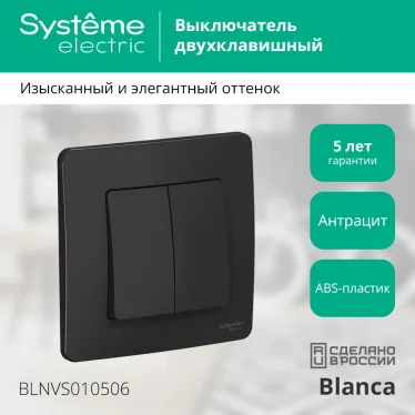 BLANCA скрытой установки двухклавишный выключатель (cх.5), 10A, 250B, антрацит