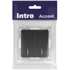 Выключатель Intro Accent 6-105-05 двойной с подсветкой, 10А-250В, IP20, СУ, AL/CU, антрацит