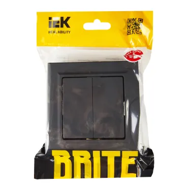 BRITE Выключатель двухклавишный 10А в сборе ВСР10-2-0-БрГ графит IEK