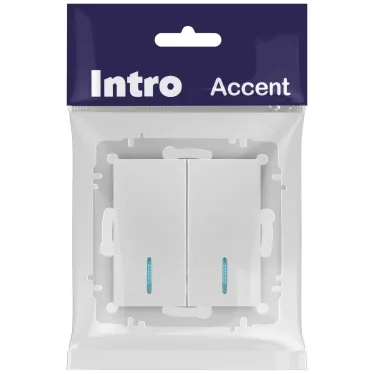 Выключатель Intro Accent 6-105-03 двойной с подсветкой, 10А-250В, IP20, СУ, AL/CU, алюминий