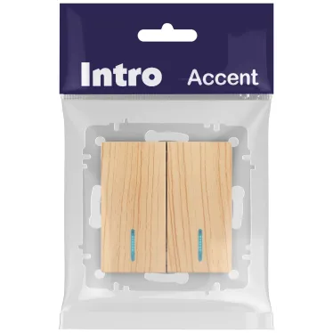 Выключатель Intro Accent 6-105-11 двойной с подсветкой, 10А-250В, IP20, СУ, AL/CU, сосна