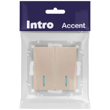 Выключатель Intro Accent 6-105-04 двойной с подсветкой, 10А-250В, IP20, СУ, AL/CU, шампань