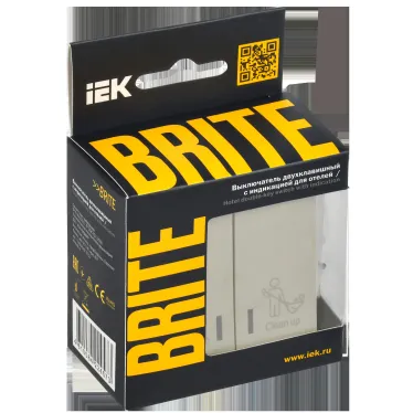 BRITE Выключатель 2-клавишный с индикацией для отелей 10А ВС10-2-9-БрКр бежевый IEK