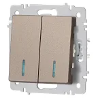 Выключатель Intro Accent 6-105-08 двойной с подсветкой, 10А-250В, IP20, СУ, AL/CU, бронза