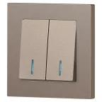 Выключатель Intro Accent 6-105-08 двойной с подсветкой, 10А-250В, IP20, СУ, AL/CU, бронза