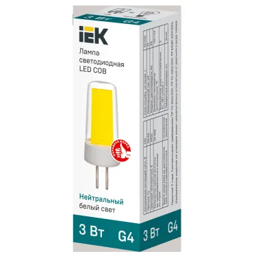 Лампа светодиодная COB капсула 3Вт 230В 4000К керамика G4 IEK