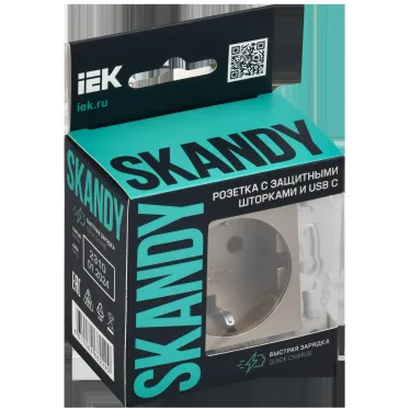 SKANDY Розетка с заземлением с защитными шторками 16А с USB C 18Вт SK-R17Sa песочный IEK
