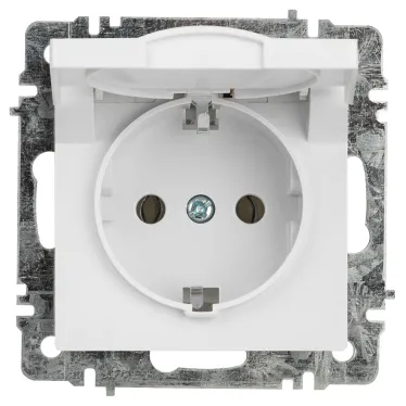 Розетка Intro Accent 6-203-01 2P+E Schuko с крышкой, 16А-250В, IP20, СУ, AL/CU, белый