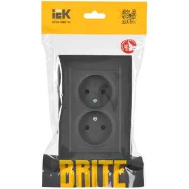 BRITE Розетка 2-местная без заземления без защитных шторок 10А в сборе РС12-2-БрГ графит IEK