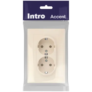 Розетка Intro Accent 6-205-02 2X2P+E Schuko, 16А-250В, IP20, СУ, AL/CU, слоновая кость