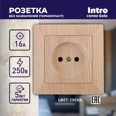 Розетка 2P, 16А-250В, СУ, Solo, сосна, 4-201-11