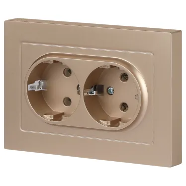 Розетка Intro Accent 6-205-04 2X2P+E Schuko, 16А-250В, IP20, СУ, AL/CU, шампань