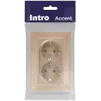 Розетка Intro Accent 6-205-04 2X2P+E Schuko, 16А-250В, IP20, СУ, AL/CU, шампань