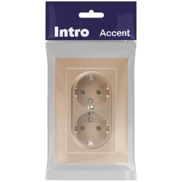 Розетка Intro Accent 6-205-04 2X2P+E Schuko, 16А-250В, IP20, СУ, AL/CU, шампань