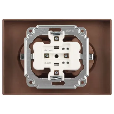 Розетка Intro Accent 6-205-07 , 2X2P+E Schuko, 16А-250В, IP20, СУ, AL/CU, графит