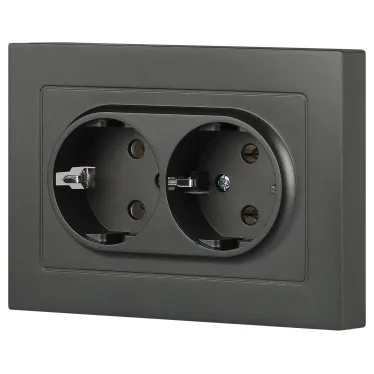 Розетка Intro Accent 6-205-07 , 2X2P+E Schuko, 16А-250В, IP20, СУ, AL/CU, графит