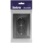 Розетка Intro Accent 6-205-07 , 2X2P+E Schuko, 16А-250В, IP20, СУ, AL/CU, графит