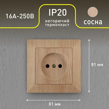 Розетка 2P, 16А-250В, СУ, Solo, сосна, 4-201-11