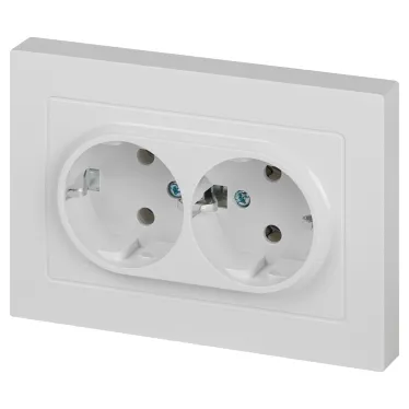 Розетка Intro Accent 6-205-01 2X2P+E Schuko, 16А-250В, IP20, СУ, AL/CU, белый