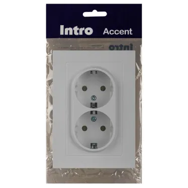 Розетка Intro Accent 6-205-01 2X2P+E Schuko, 16А-250В, IP20, СУ, AL/CU, белый
