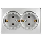 Розетка Эксперт 11-2205-03 двойная с заземлением 2х2P+E Schuko IP20 16A-250В ОУ алюминий