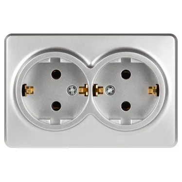 Розетка Эксперт 11-2205-03 двойная с заземлением 2х2P+E Schuko IP20 16A-250В ОУ алюминий