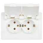 Розетка Intro Style 7-210-01 2х2P+E Schuko с крышкой штор., 16А-250В, СУ, IP44, белый