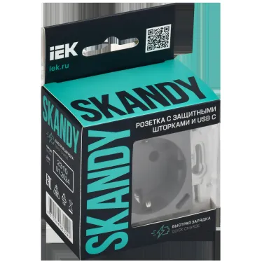 SKANDY Розетка с заземлением с защитными шторками 16А с USB C 18Вт SK-R17Gr серый IEK