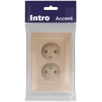 Розетка Intro Accent 6-204-04 2х2P, 16А-250В, IP20, СУ, AL/CU, шампань