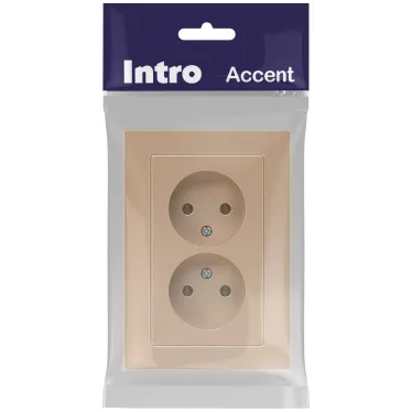 Розетка Intro Accent 6-204-04 2х2P, 16А-250В, IP20, СУ, AL/CU, шампань
