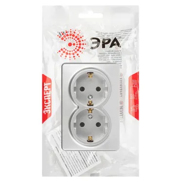 Розетка Эксперт 11-2205-03 двойная с заземлением 2х2P+E Schuko IP20 16A-250В ОУ алюминий
