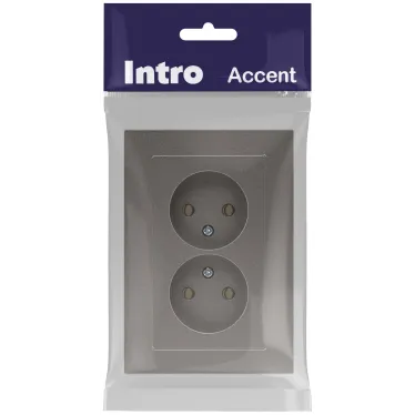 Розетка Intro Accent 6-204-09 2х2P, 16А-250В, IP20, СУ, AL/CU, титан