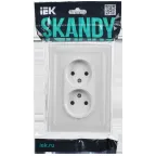 SKANDY Розетка 2-местная без заземления без защитных шторок для плоской вилки 10А SK-R03W стекло арктический белый