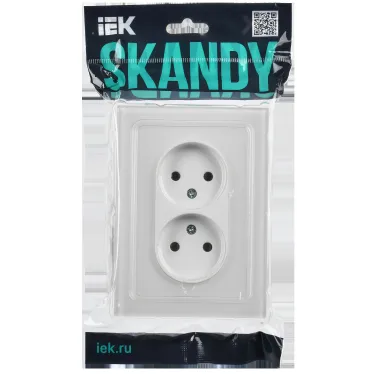 SKANDY Розетка 2-местная без заземления без защитных шторок для плоской вилки 10А SK-R03W стекло арктический белый
