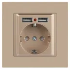 Розетка Intro Accent 6-410-04 , P+E Schuko со шторками, 16А-250В + 2хUSB, IP20, СУ, шампань
