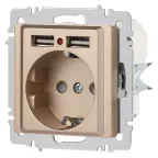 Розетка Intro Accent 6-410-04 , P+E Schuko со шторками, 16А-250В + 2хUSB, IP20, СУ, шампань