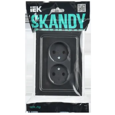 SKANDY Розетка 2-местная без заземления без защитных шторок для плоской вилки 10А SK-R03Bl стекло черный