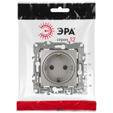 Розетка Серия 12 12-2102-16 , 2P+E Schuko со шторками, 16А-250В, Эра12, титан