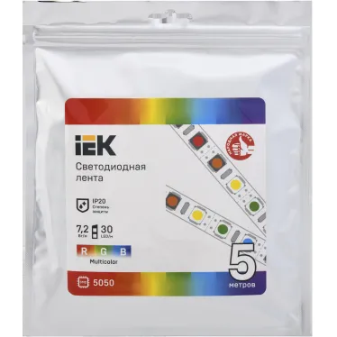 Лента светодиодная 5м LSR-5050RGB30-7,2-IP20-12В IEK