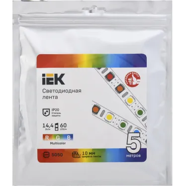 Лента светодиодная 5м LSR-5050RGB60-14,4-IP20-12В IEK